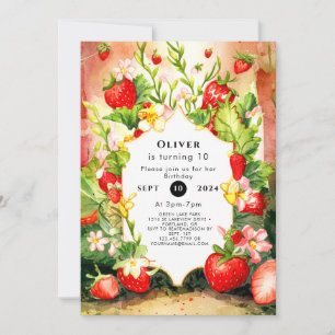 Convites Joyful Charming Boho Strawberry Birthday