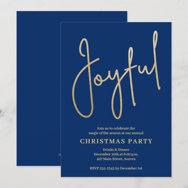Convites JOYFUL Dourado Falso em Azul Festa de Natal (Frente/Verso)