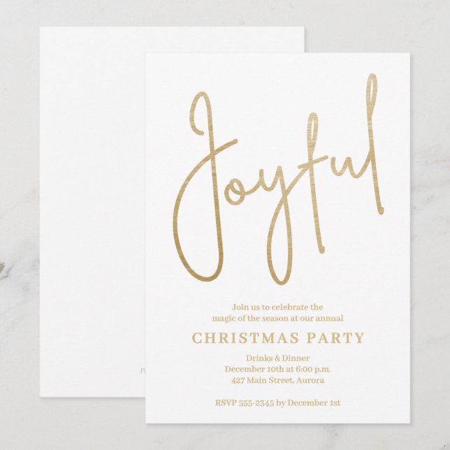 Convites JOYFUL Dourado Falso em Branco Festa de Natal (Frente/Verso)