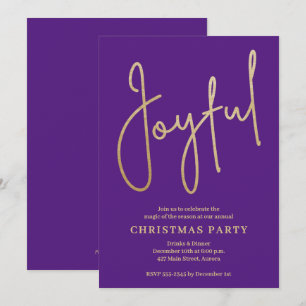 Convites JOYFUL Festa de Natal em Roxo com Folha de Ouro Fa