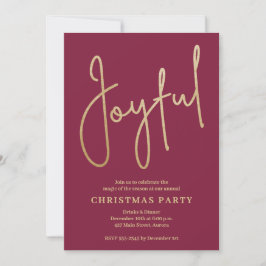 Convites JOYFUL Gold Faux Foil on Cranberry Christmas Party