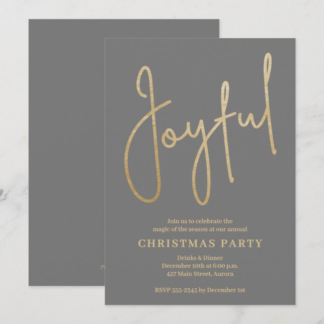 Convites JOYFUL Gold Faux Foil on Green Christmas Party (Frente/Verso)