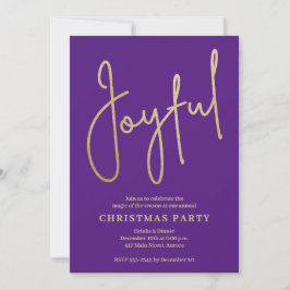 Convites JOYFUL Gold Faux Foil on Purple Christmas Party