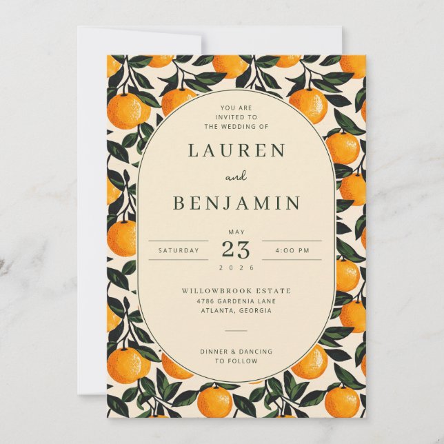 Convites Joyful Orange Floral Wedding Invitation (Frente)