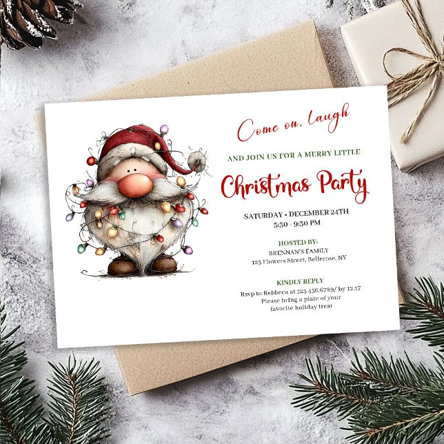 Convites Joyful Quirky Santa Red Green Digital Party Invite (Joyful Quirky Santa Red Green Digital Party Invite)