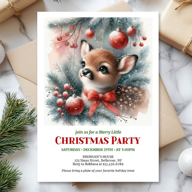 Convites Joyful woodland deer Christmas kids invite printab (Joyful woodland deer Christmas kids invite printable editable card)