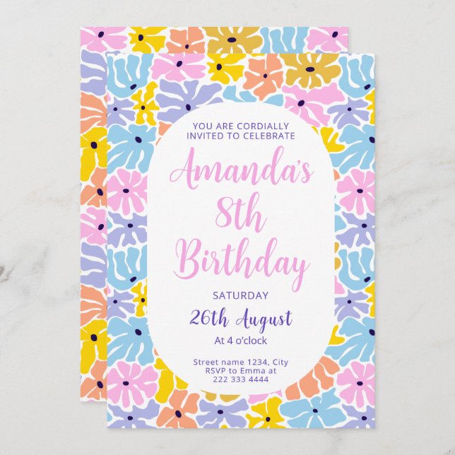 Convites Joyous Flower Fiesta Birthday (Frente/Verso)