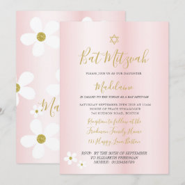 Convites Judeu Bat Mitzvah Daisy Pink Girls Hebraico