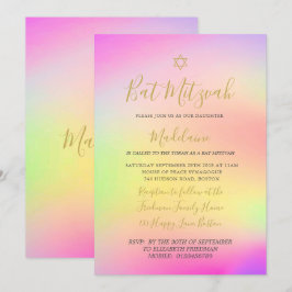 Convites Judeu Bat Mitzvah Rainbow Raparigas Douradas Hebra