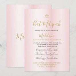 Convites Judeu Bat Mitzvah Rosa Meninas Douradas Hebraicas