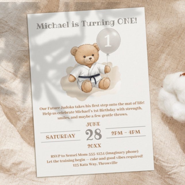 Convites Judo Bear Turns One" – 1st Birthday (Criador carregado)