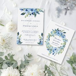 Convites Juliette Dusty Blue Floral Católica Casamento Invi