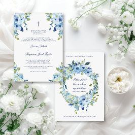 Convites Juliette Floral Dusty Casamento Católico Azul