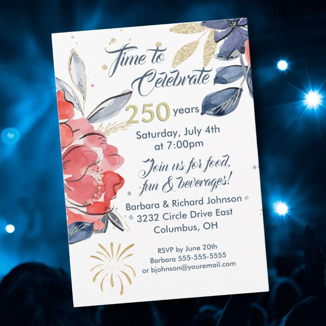 Convites July 4th 250th USA Celebration Party Invitation (Criador carregado)