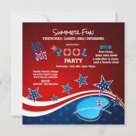 Convites July 4th Pool Party BBQ Fireworks Invitation