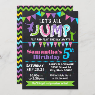 Convites Jump aniversario trampoline chalkboard rosa festa