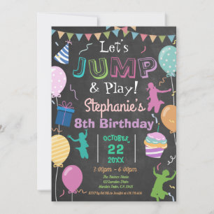 Convites Jump Birthday Chalkboard Kid Trampoline Party