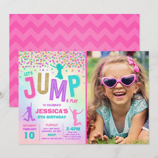 Convites Jump Birthday Invest Jump Trampoline Party (Frente/Verso)