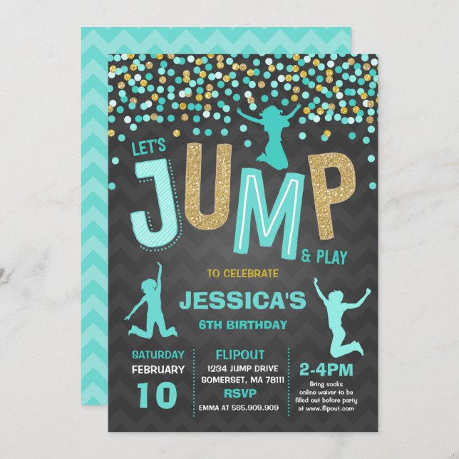 Convites Jump Birthday Invest Jump Trampoline Party (Frente/Verso)