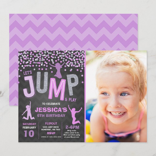 Convites Jump Birthday Invest Jump Trampoline Party (Frente/Verso)