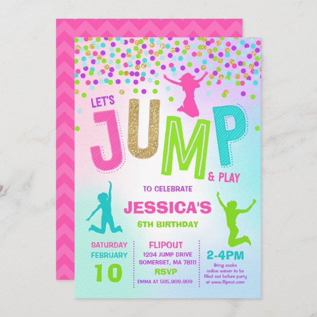 Convites Jump Birthday Invest Jump Trampoline Party (Frente/Verso)