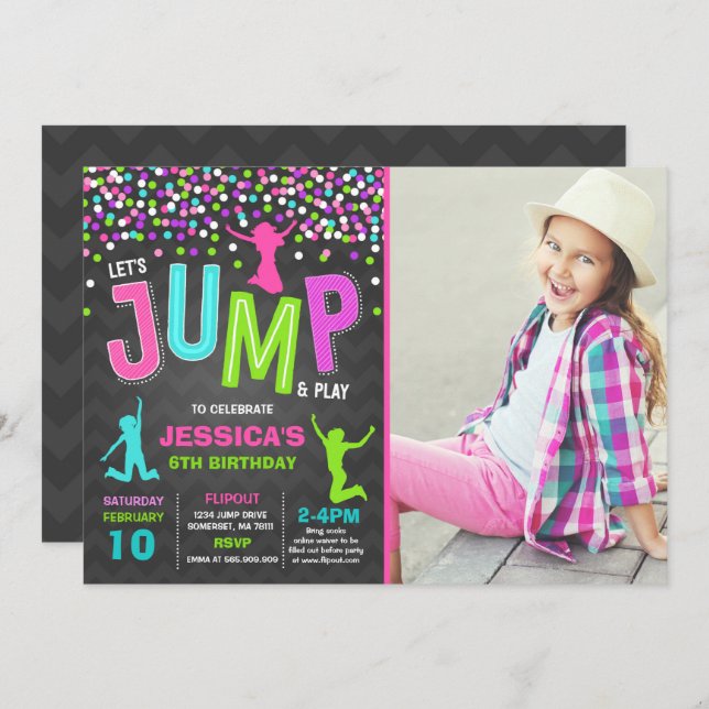 Convites Jump Birthday Invest Jump Trampoline Party (Frente/Verso)