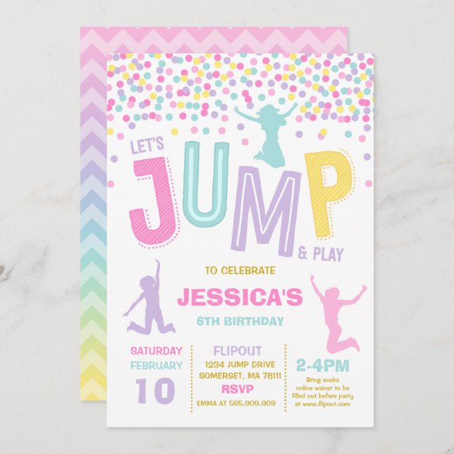 Convites Jump Birthday Invest Jump Trampoline Party (Frente/Verso)