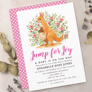 Convites Jump For Joy Cute Kangaroo Girl Baby Shower