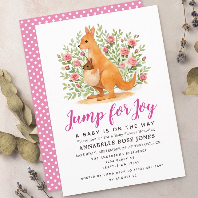 Convites Jump For Joy Cute Kangaroo Girl Baby Shower (Criador carregado)