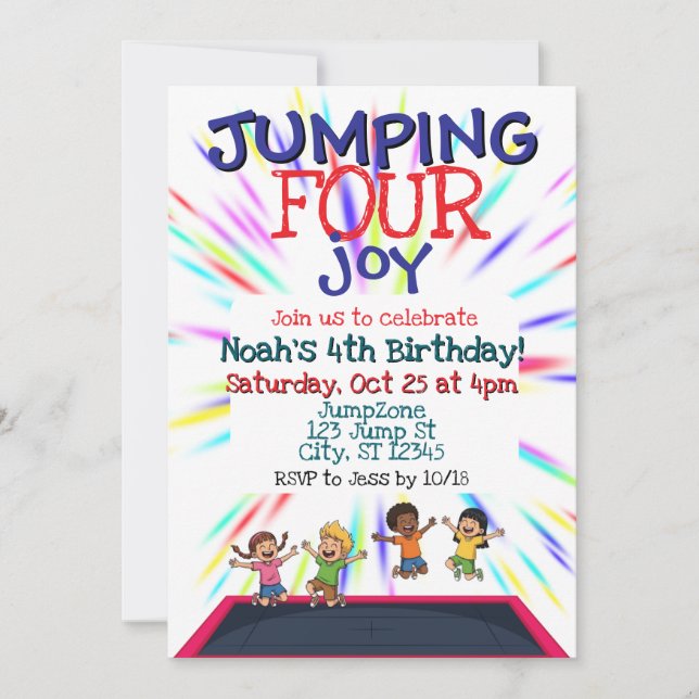 Convites Jumping FOUR Joy, Trampoline 4th Birthday  (Frente)