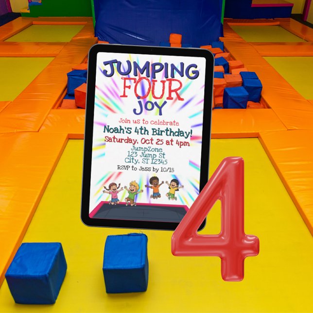 Convites Jumping FOUR Joy, Trampoline 4th Birthday  (Criador carregado)