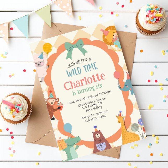 Convites Jungle Animal Birthday Invite | Cute Safari Animal (Criador carregado)