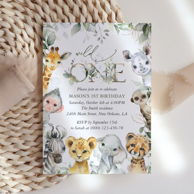 Convites Jungle Animals, Safari, Wild One, First Birthday (Criador carregado)