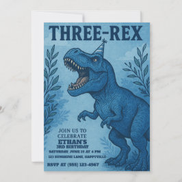 Convites Jungle Dinosaur Três-Rrex Aniversário