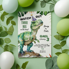Convites Jungle Dinosaur Três-Rrex Aniversário