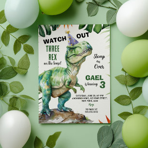 Convites Jungle Dinosaur Três-Rrex Aniversário
