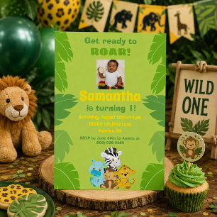 Convites Jungle Jamboree primeiro aniversario Safari Verde
