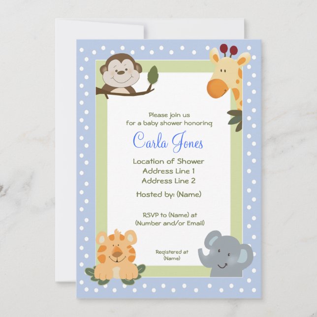 Convites Jungle Safari Baby Shower Invés 5 x 7 tamanhos (Frente)