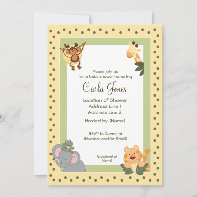 Convites Jungle Safari Baby Shower Invés 5 x 7 tamanhos (Frente)