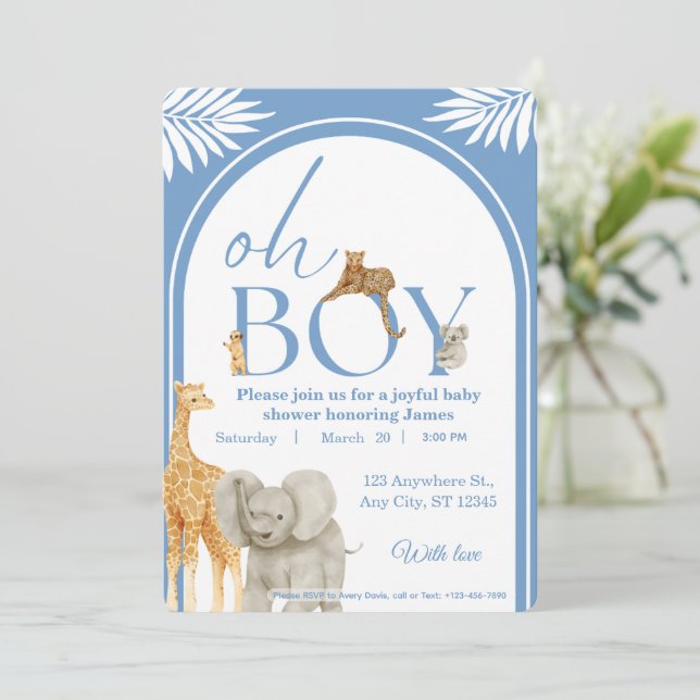 Convites Jungle Safari Baby Shower Invitation (Em pé/Frente)