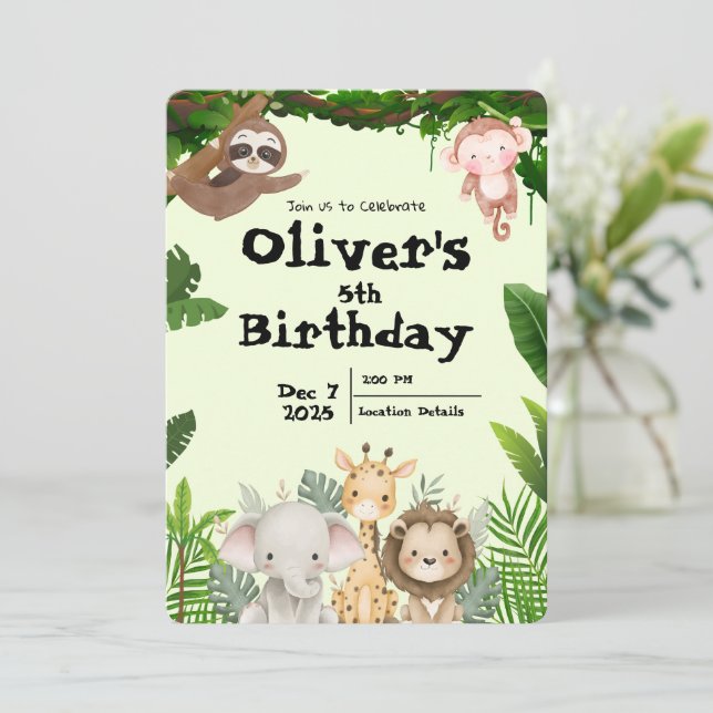 Convites Jungle Safari Birthday Invitation (Em pé/Frente)