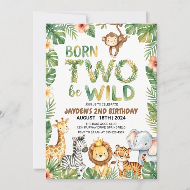 Convites Jungle Safari Born Two Be Wild Birthday Invitation (Frente)