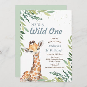 Convites Jungle Safari Giraffe Wild One Party