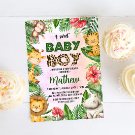 Convites Jungle Safari Um Chá de fraldas De Bebê Doce