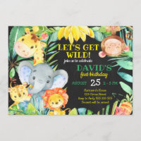 Jungle Safari Watercolor Cute Boy Primeiro Anivers