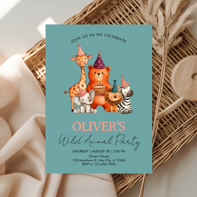 Convites Jungle Safari Wild Animals Birthday (Criador carregado)