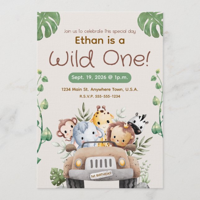CONVITES JUNGLE THEME INVITATION FOR BABY/TODDLER (Frente)