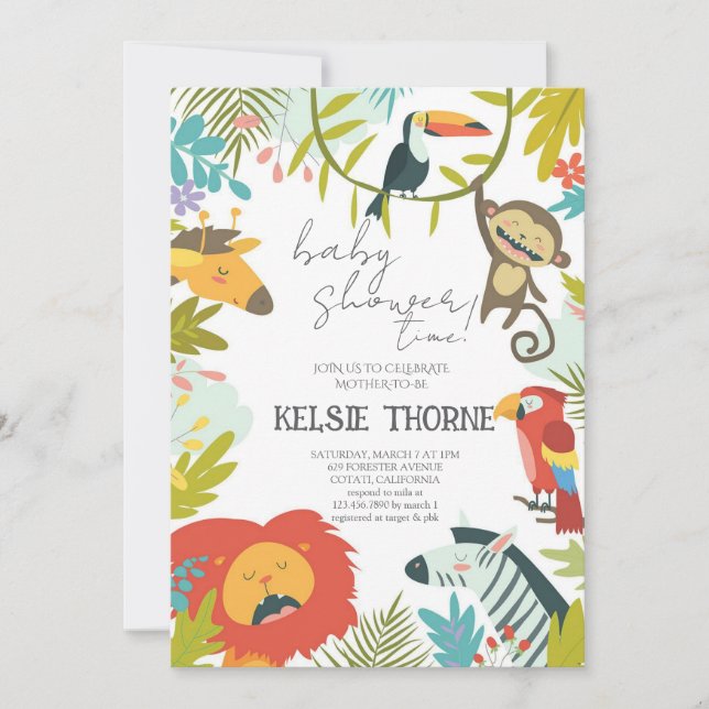 Convites Jungle Wildlife Baby Shower (Frente)