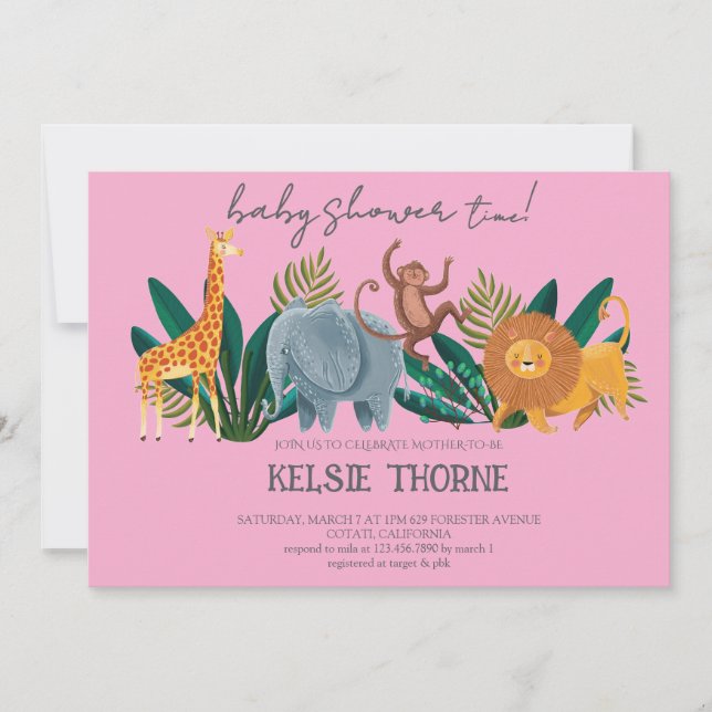 Convites Jungle Wildlife Baby Shower (Frente)