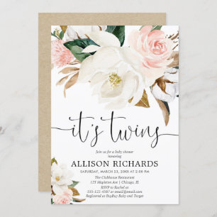 Convites Junta o chá de fraldas rústico cor-de-rosa branco